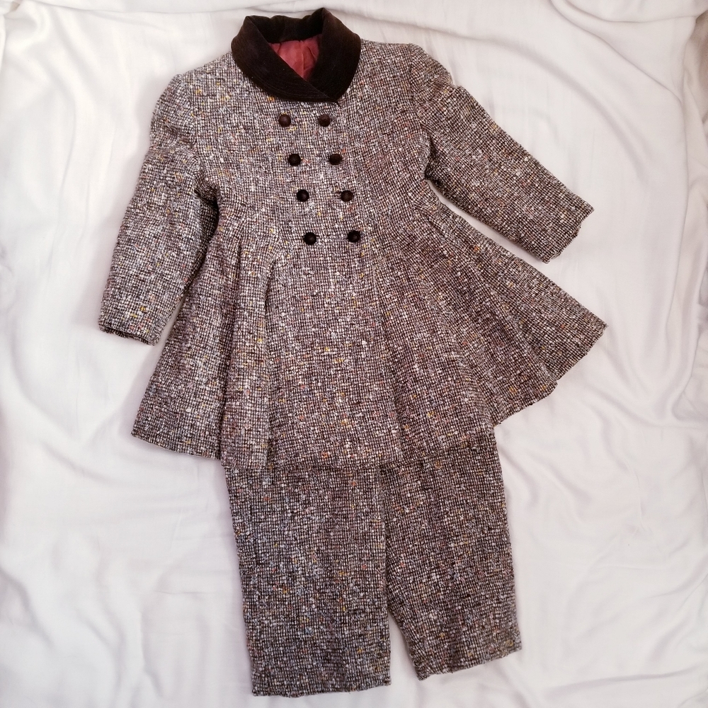 Vintage 40s 50s Brown Tweed Wool Play Suit Set